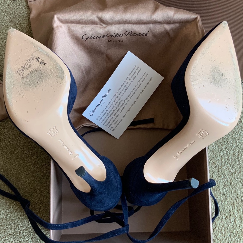 Gianvito Rossi Blue Suede Dorsay Ankle Strap Heels - Picture 11 of 13